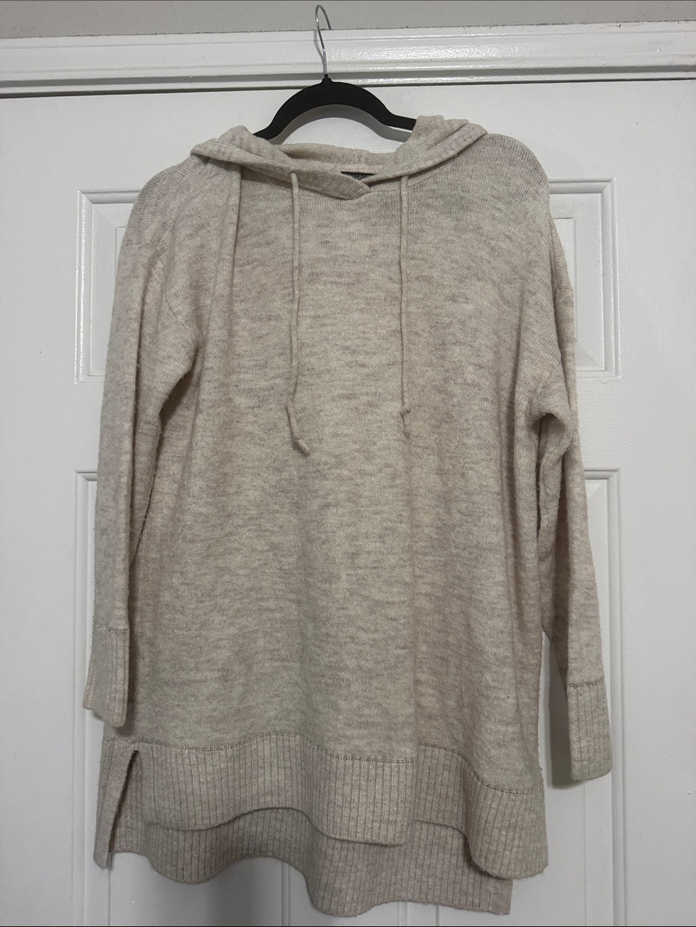 Talbots Light Beige Hooded Knit Tunic Sweater